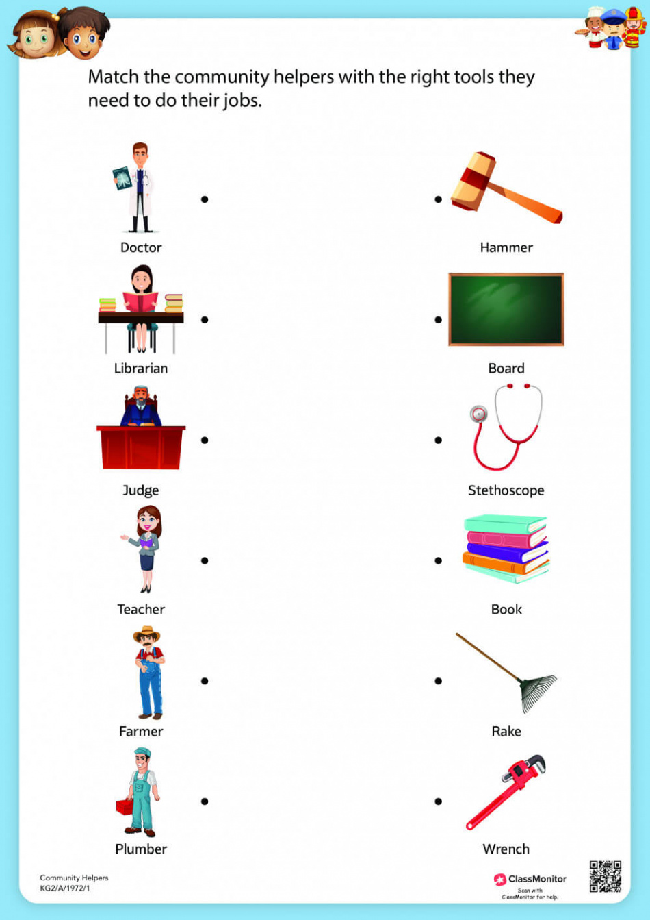 Community Helpers Activity W/S-Match The Community Helpers With