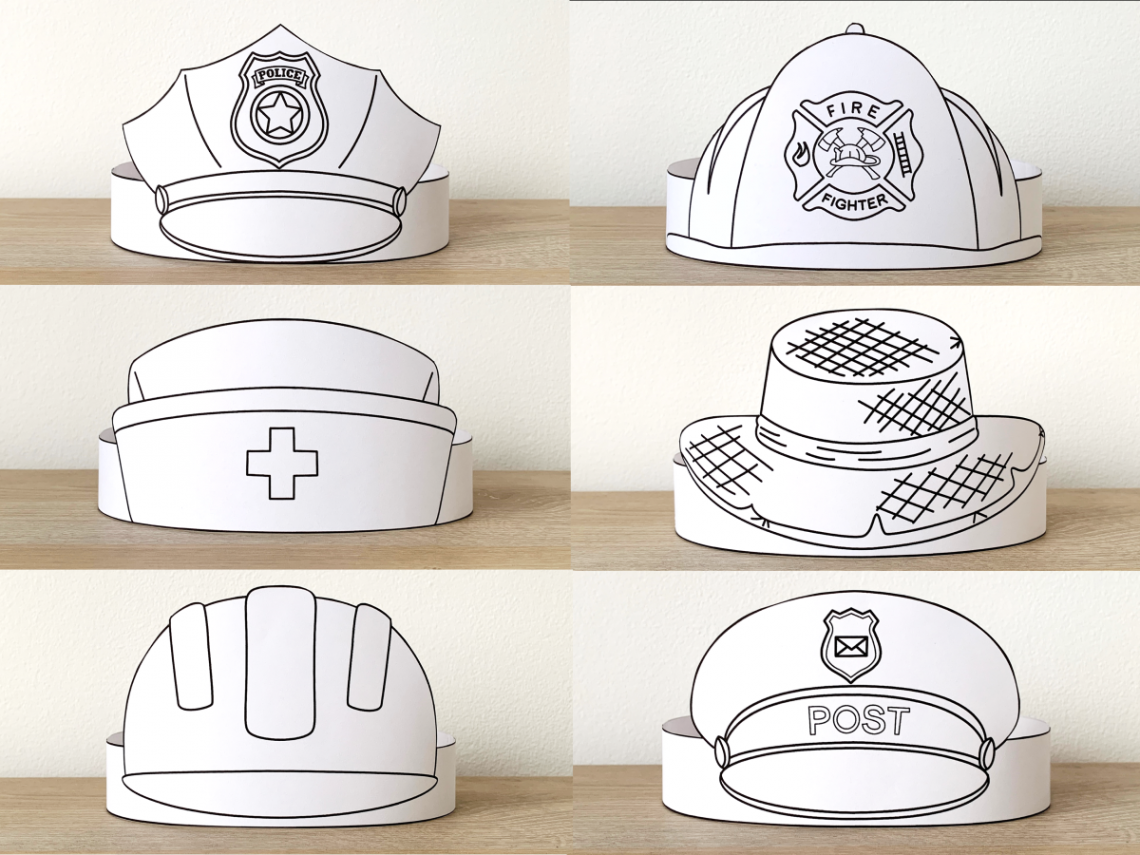 Community Helpers Paper Hats Career Day Printable Paper Coloring