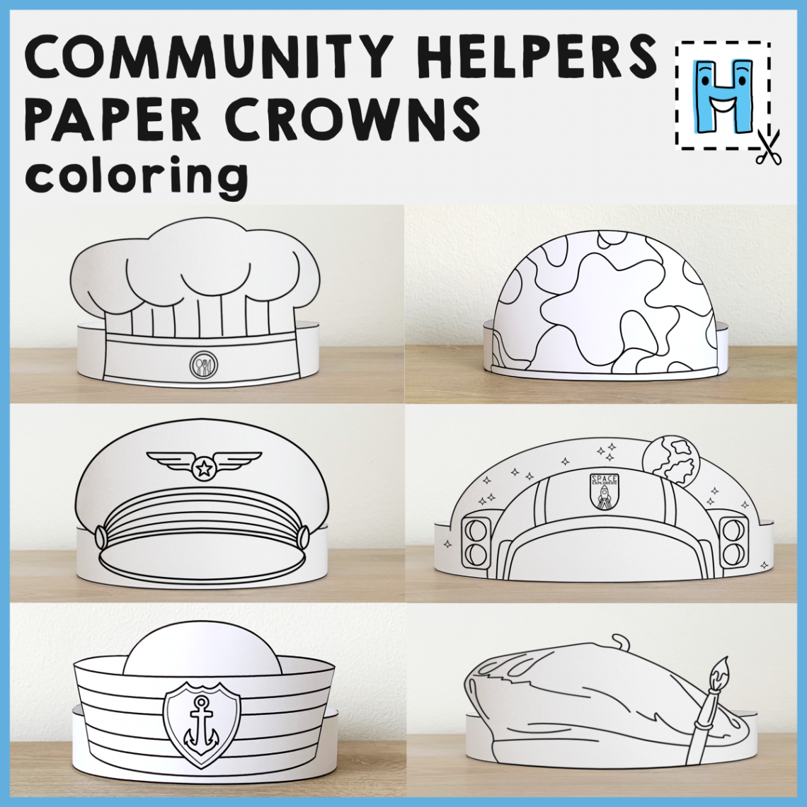 Community Helpers Paper Hats Career Day Printable Paper Coloring