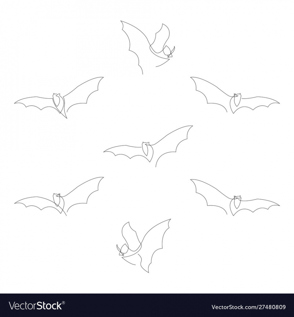 Continuous one line bat drawing set halloween Vector Image