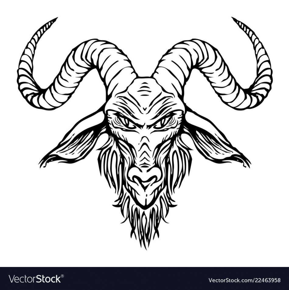 Contour drawing of horned goat head Royalty Free Vector