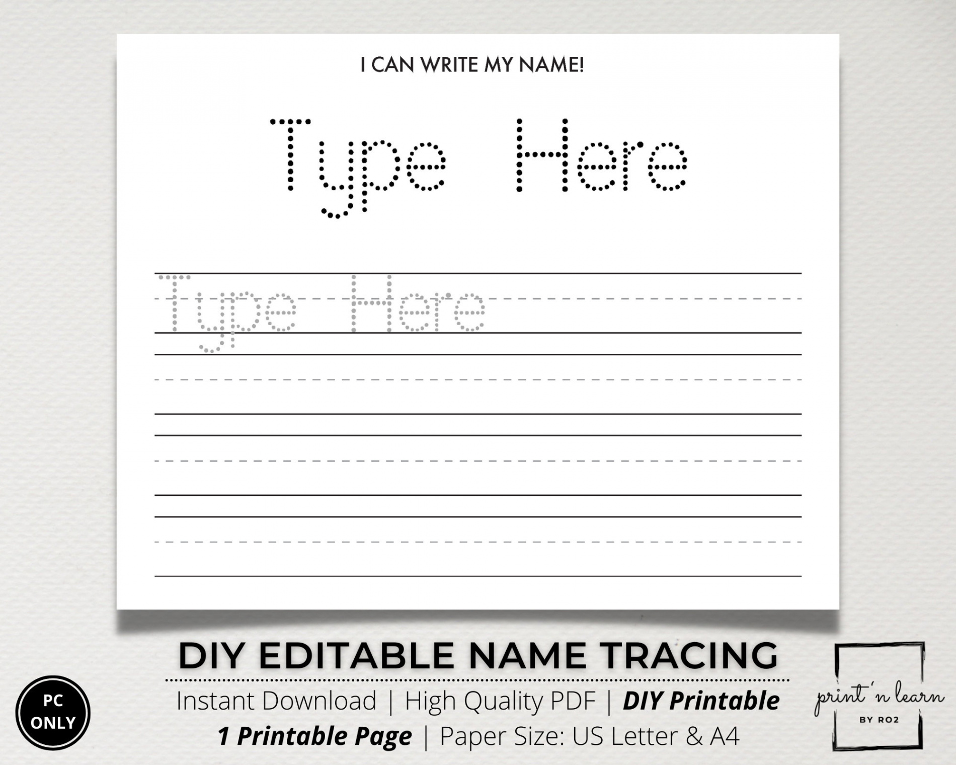 Custom Name Tracing Sheet, Handwriting Practice, Name Writing