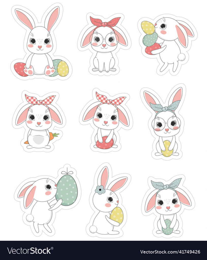 Cute easter bunny printable stickers Royalty Free Vector