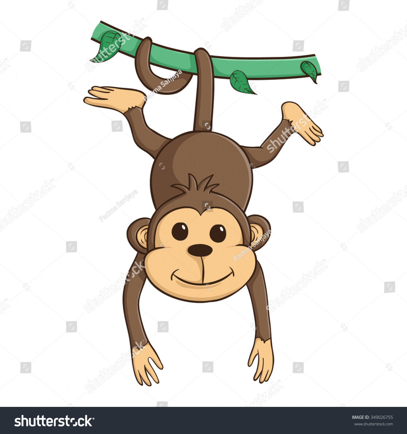 Cute Monkey Hanging On Green Vines Stock Vector (Royalty Free