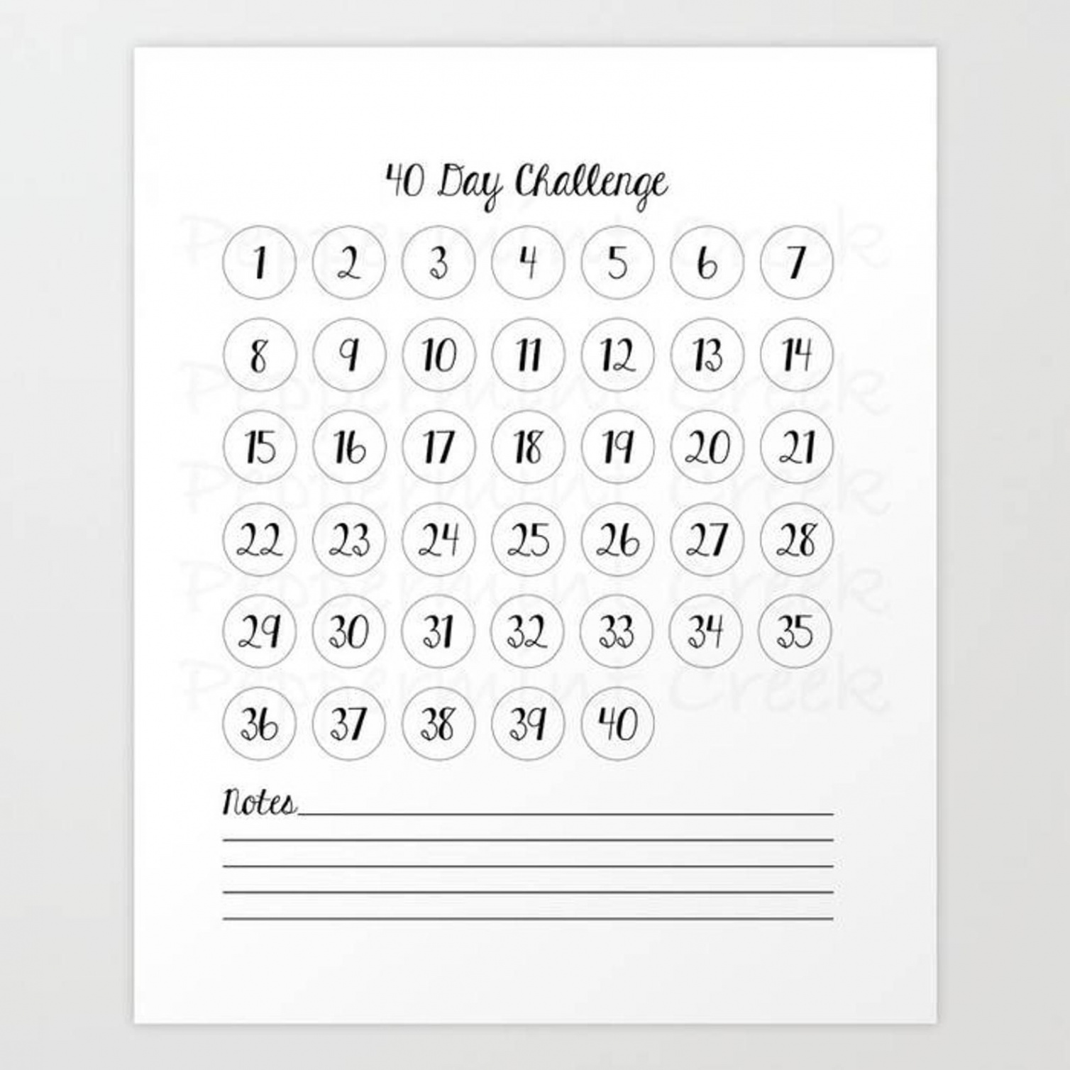 Day Challenge Forty Days Goals Project Tracker Wall - Etsy