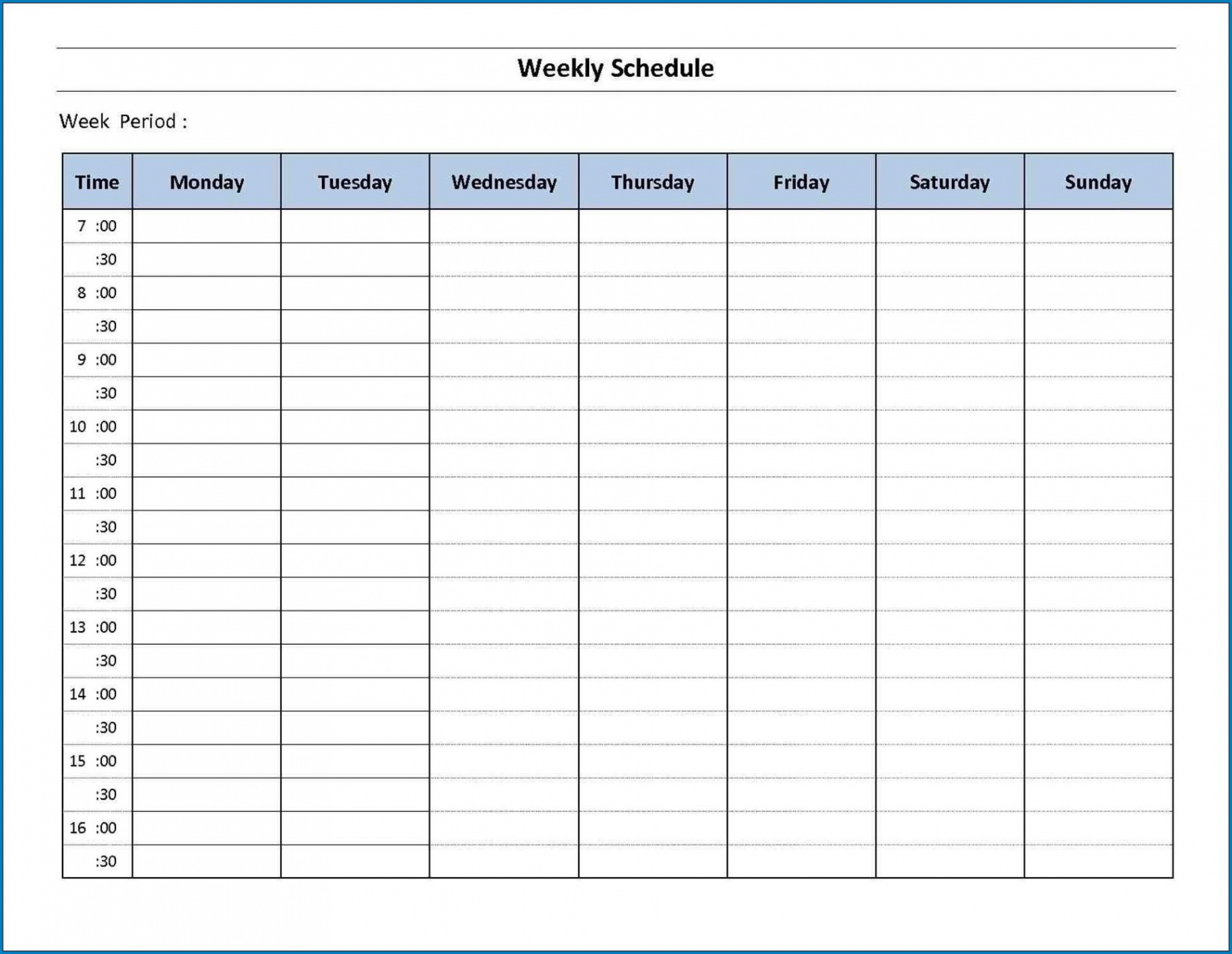 Day Week Calendar Template  Schedule template, Weekly planner