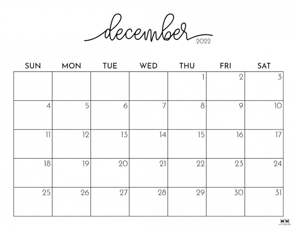 December  Calendars -  FREE Printables  Printabulls