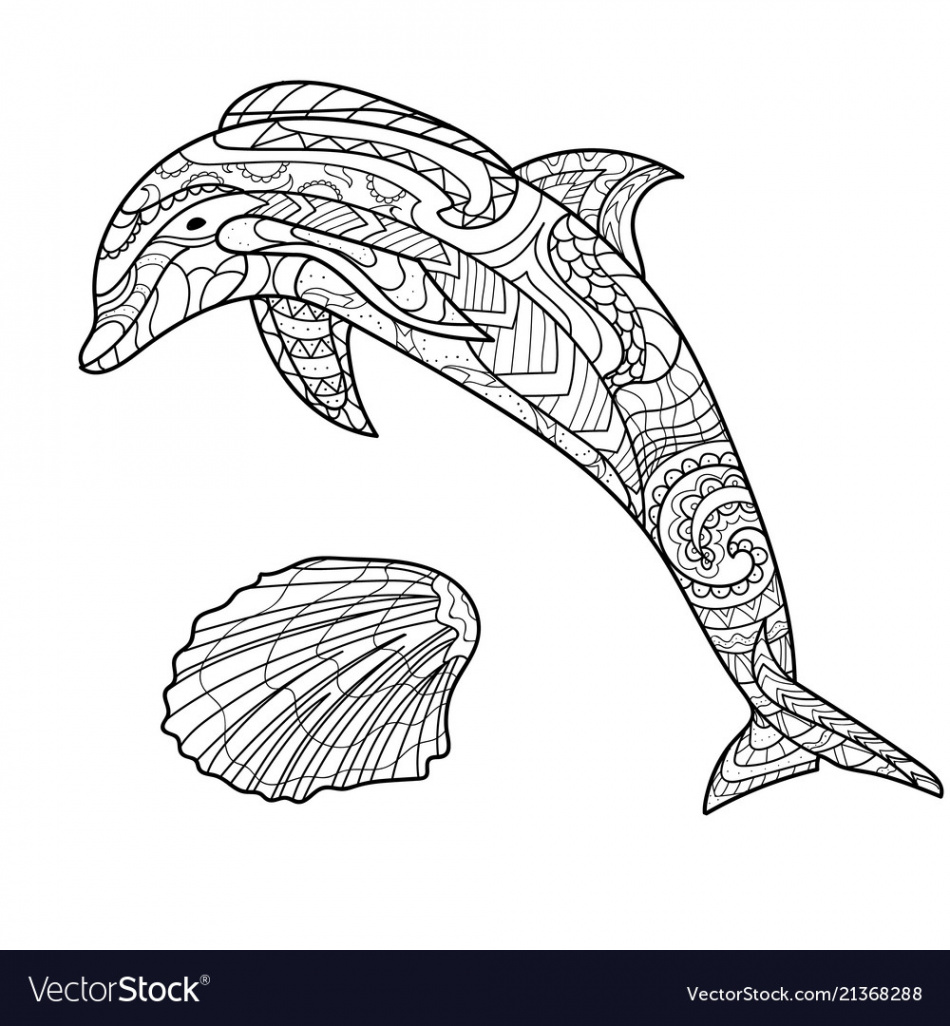 Dolphin pattern coloring book page Royalty Free Vector Image