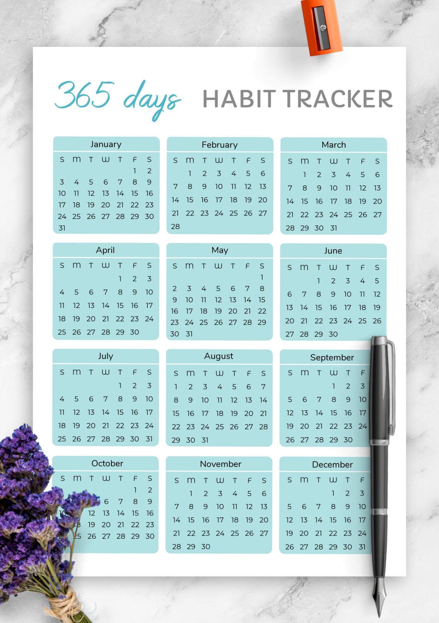 Download Printable  Days Habit Tracker Template PDF