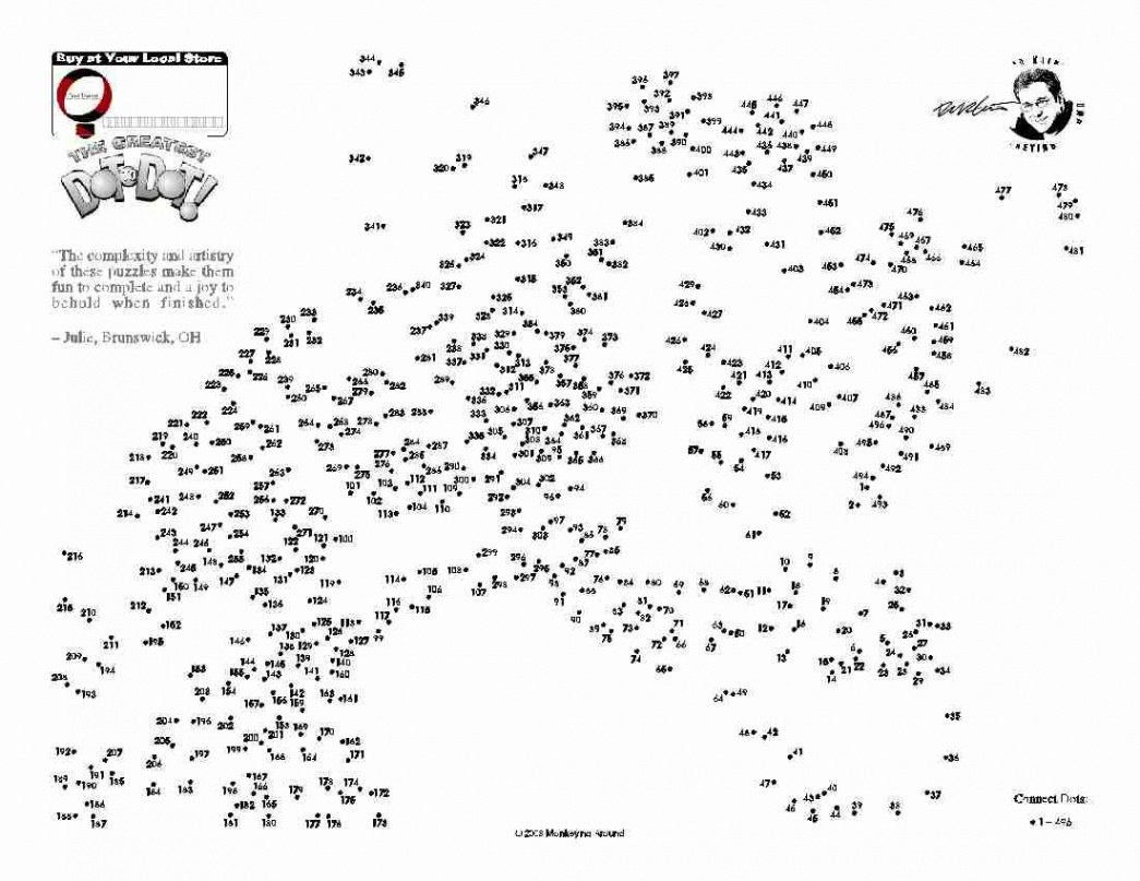 Downloadable Dot-to-Dot Puzzles  Dot to dot puzzles, Hard dot to