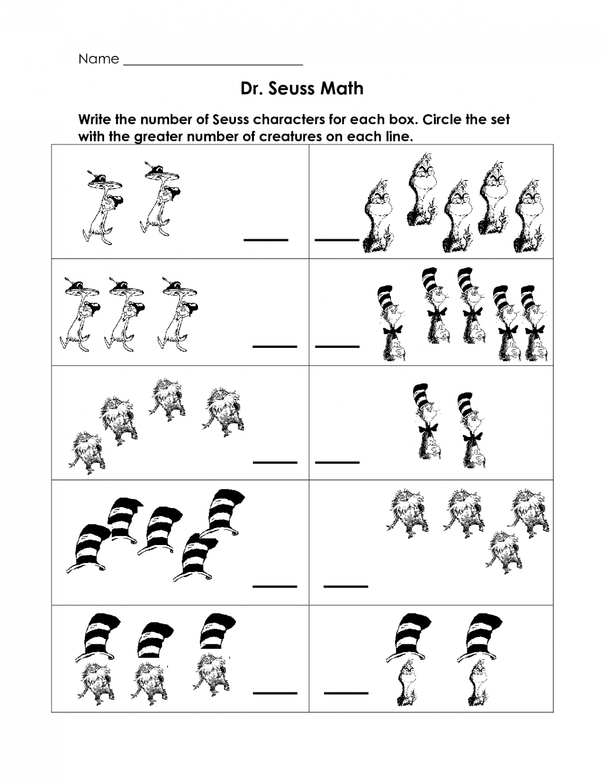 Dr Seuss Math  Dr seuss preschool activities, Dr seuss math