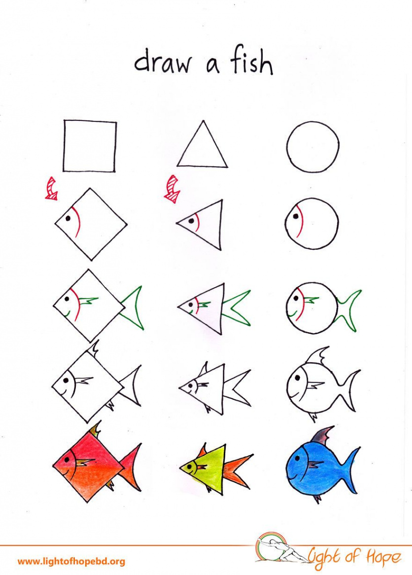 Draw A Fish  Basic drawing for kids, Square drawing, Drawing for kids