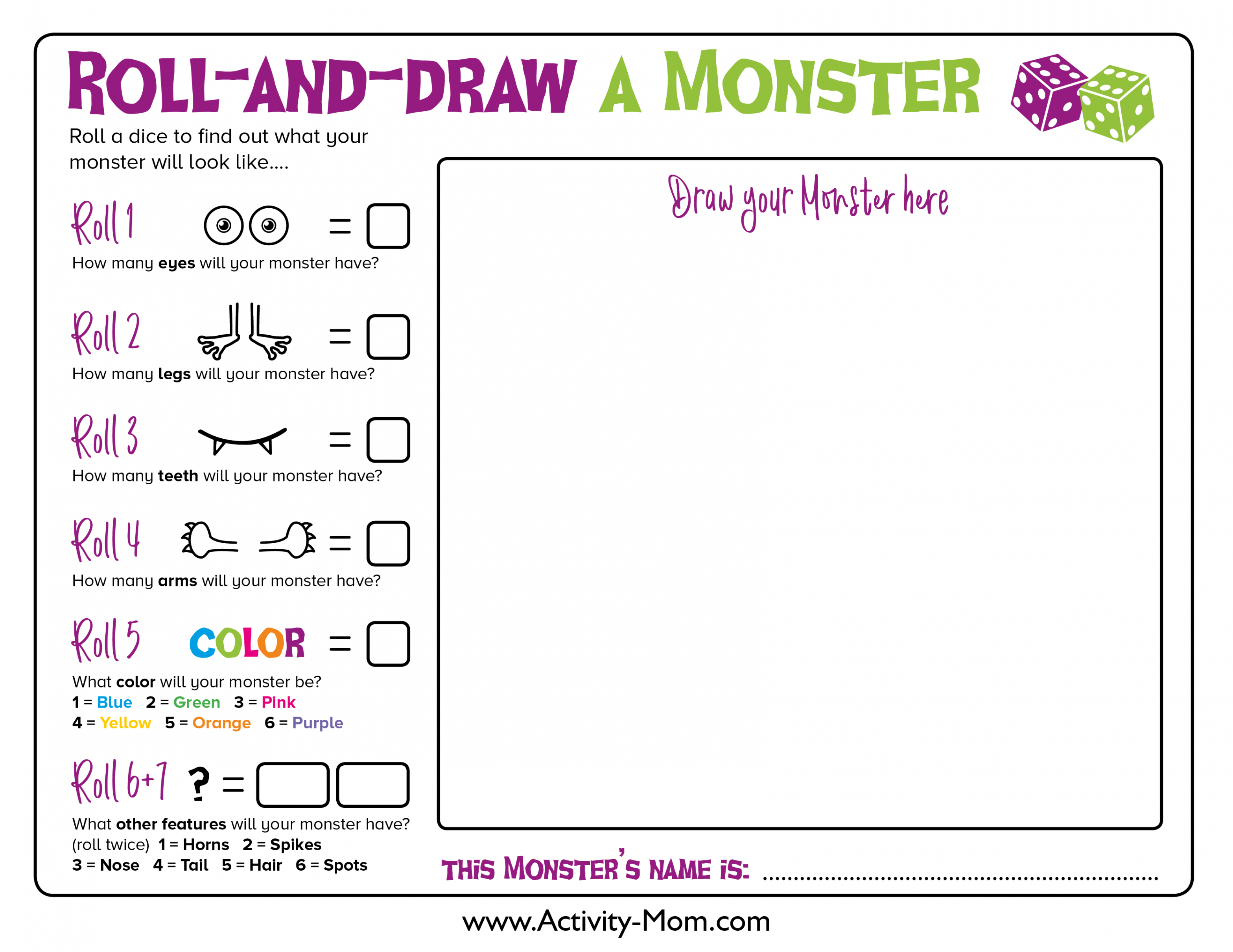 Draw a Monster Dice Game - The Activity Mom