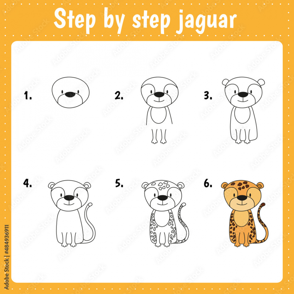Drawing lesson for children. How draw jaguar