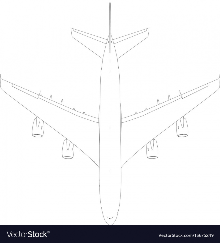 Drawing of wire-frame airplane top view Royalty Free Vector