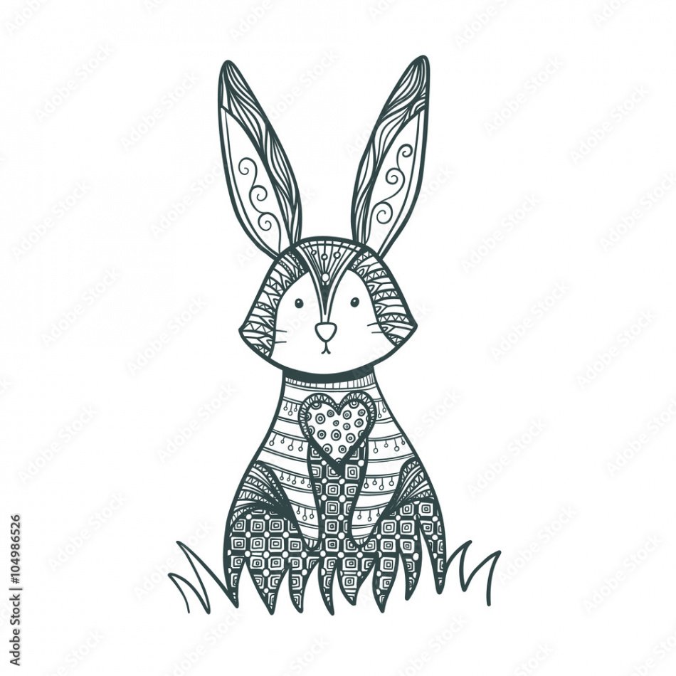 Drawing zentangle rabbit for coloring page