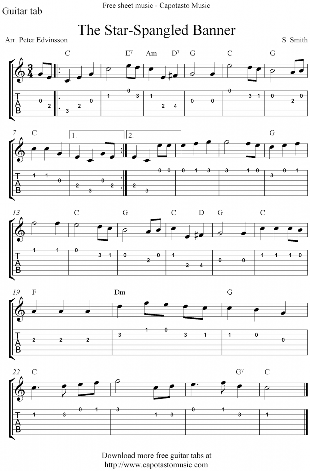 Easy Sheet Music For Beginners: The Star-Spangled Banner, free