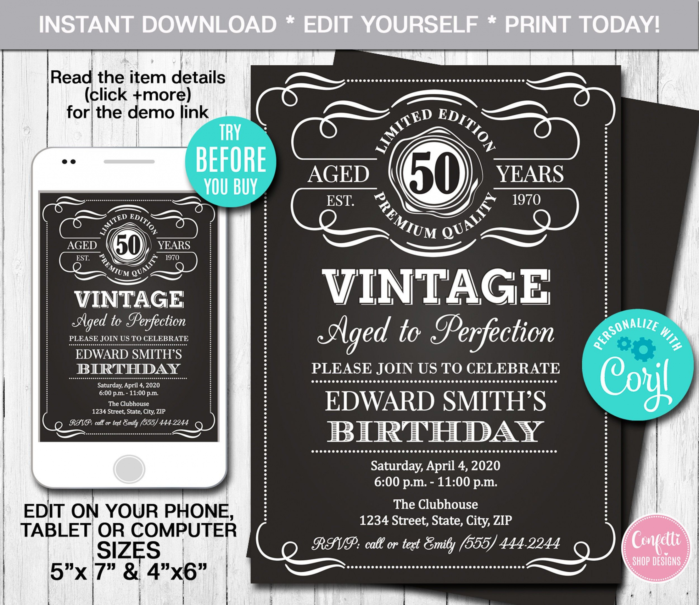 Editable Aged to Perfection Birthday Invitation ANY AGE - Etsy