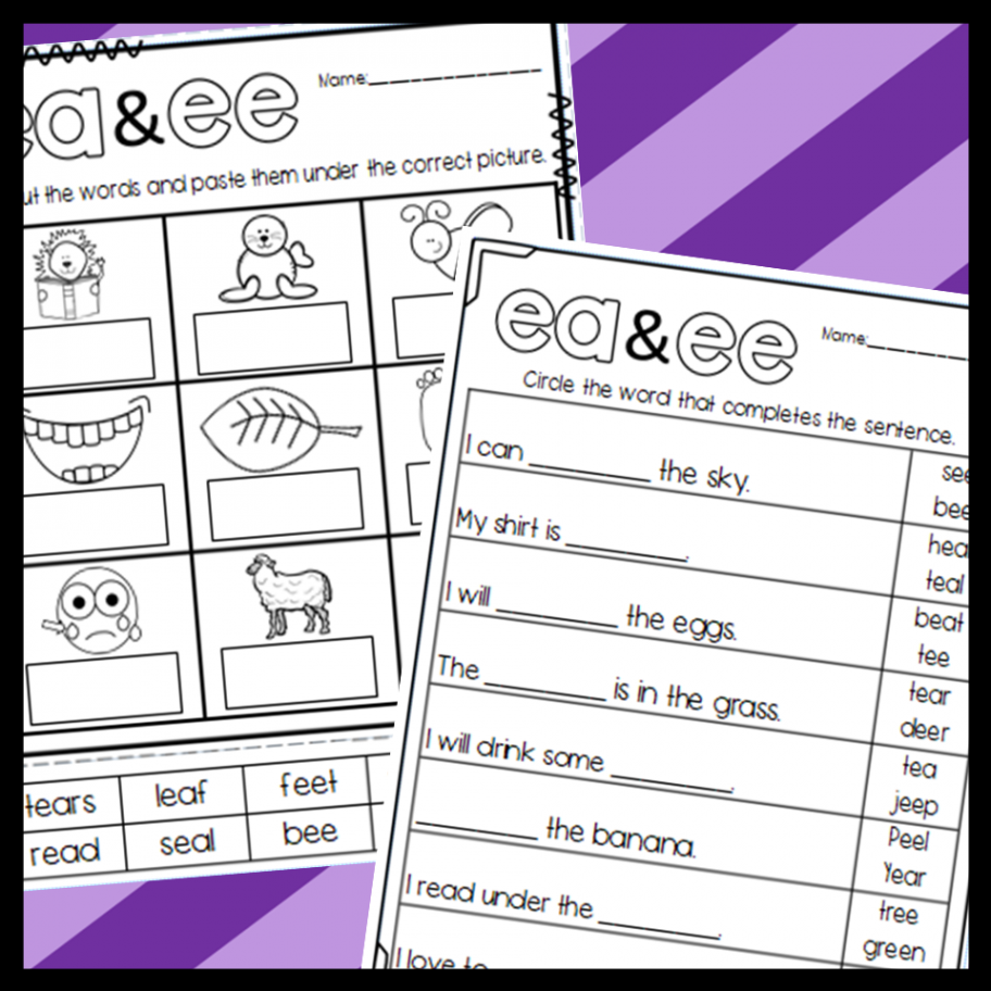 EE and EA Double Vowel Worksheets