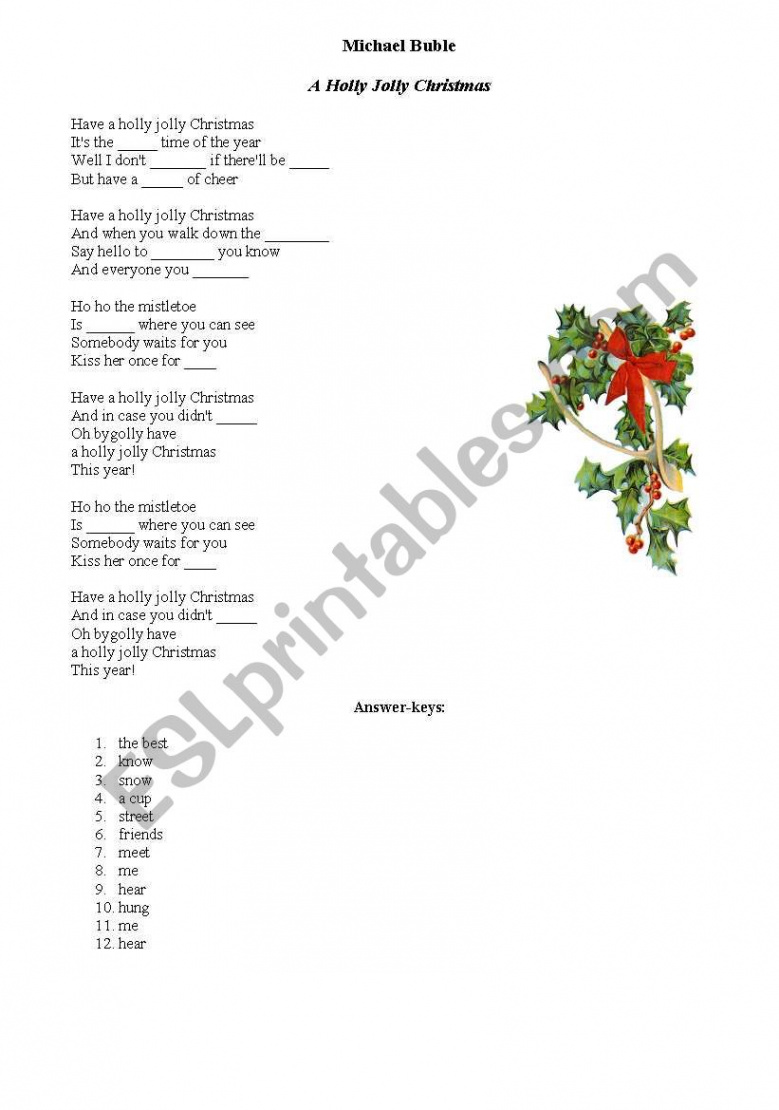 English worksheets: Christmas song lyrics - Michael Buble A Holly