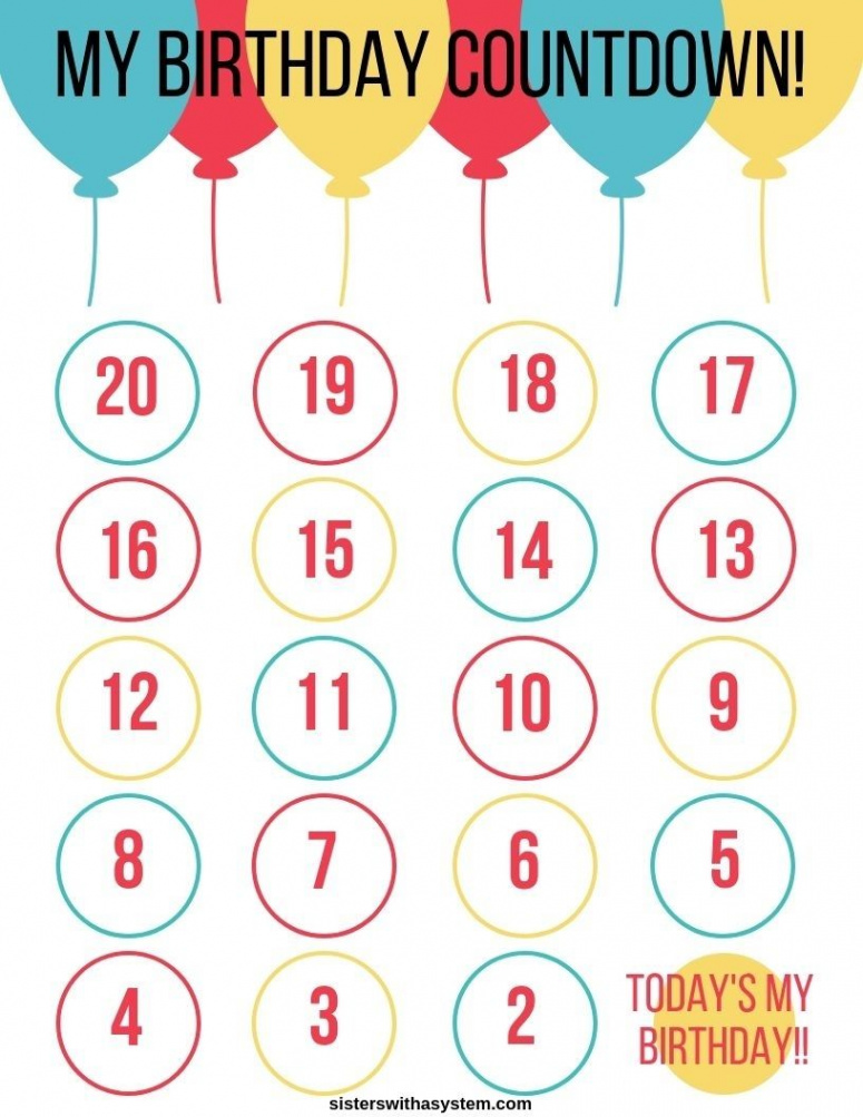 Exceptional Free Countdown Birthday Calendar Printable  Countdown