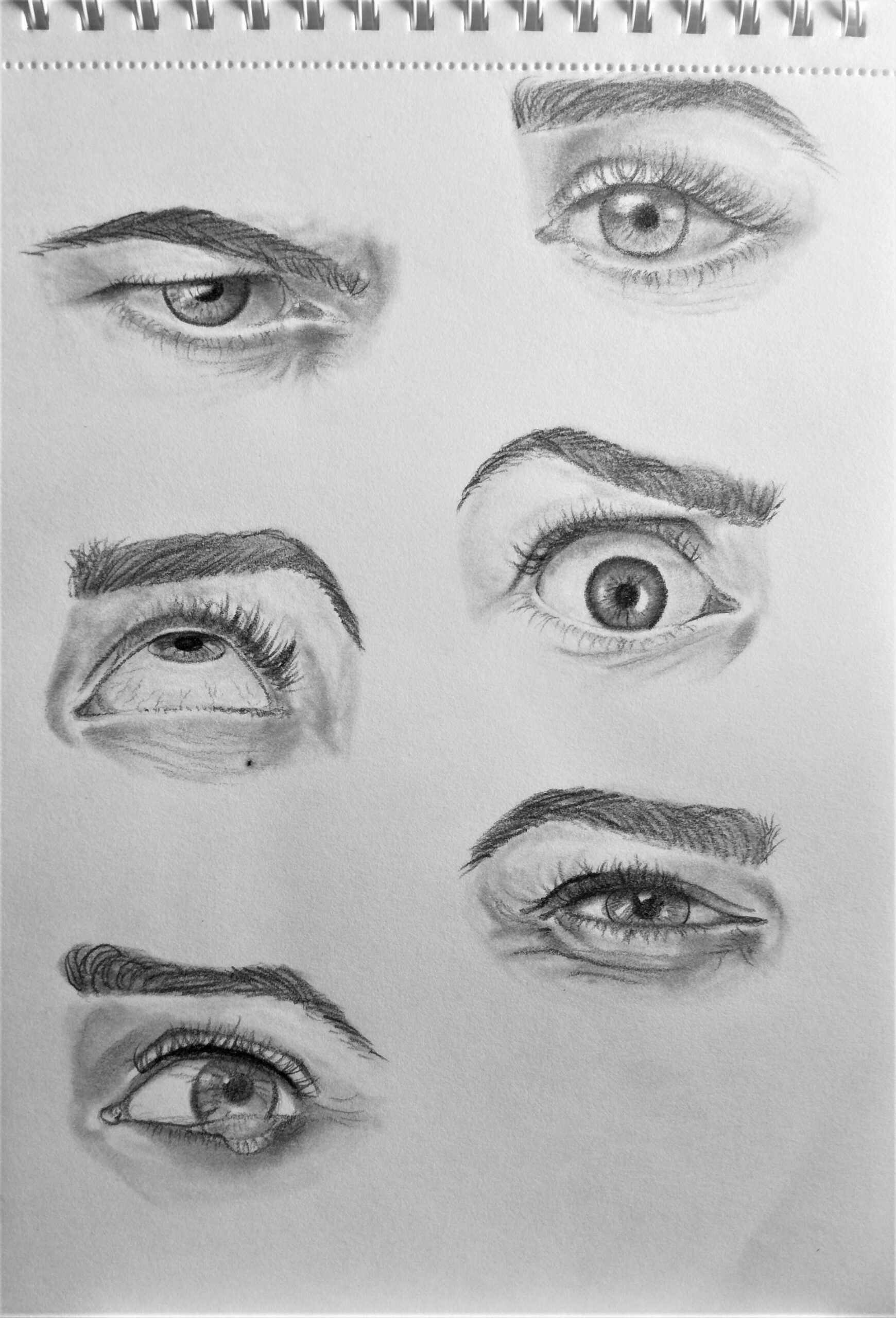 Expression study sketches. First attempt on eyes