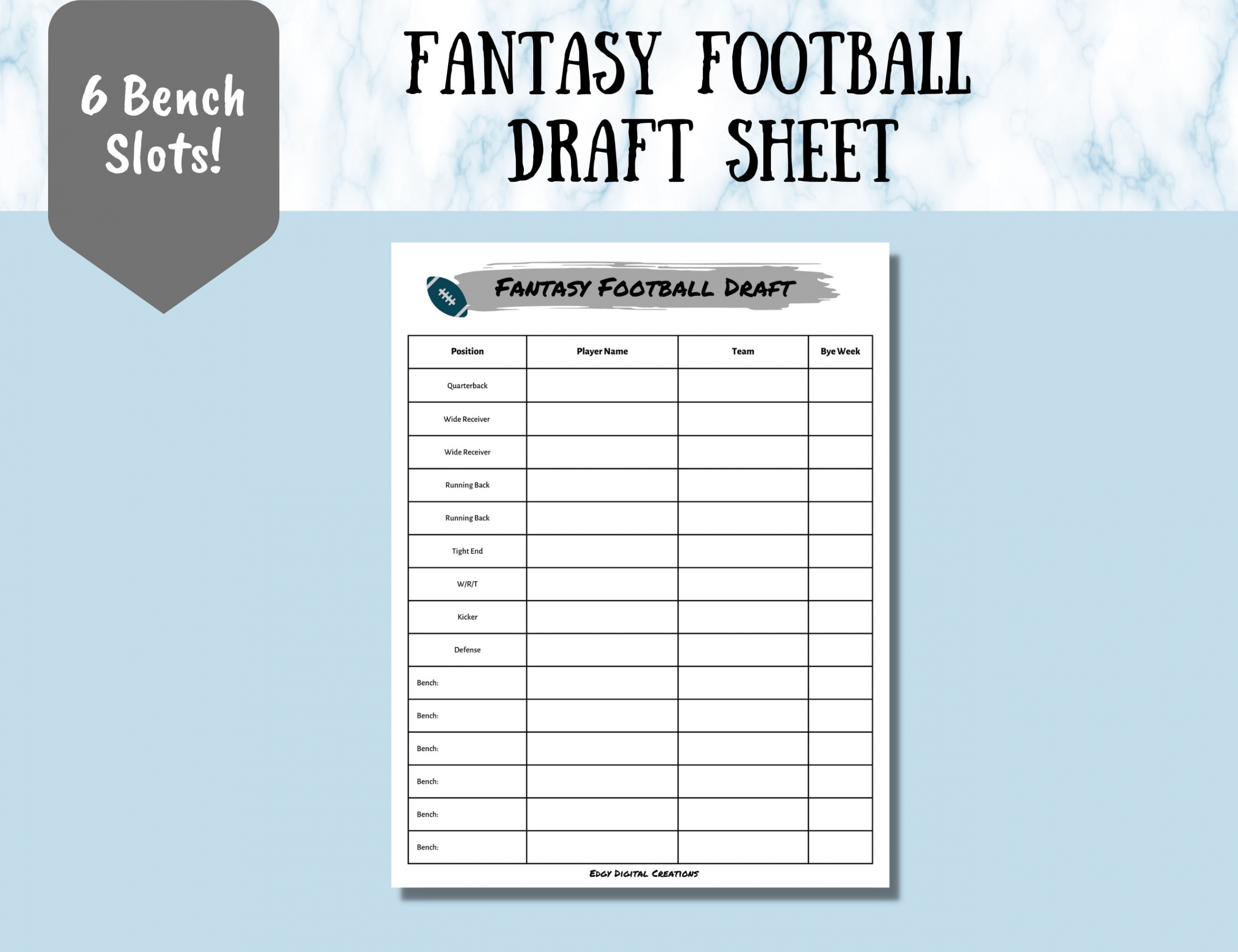 Fantasy Football Draft Sheet Digital and Printable Draft - Etsy