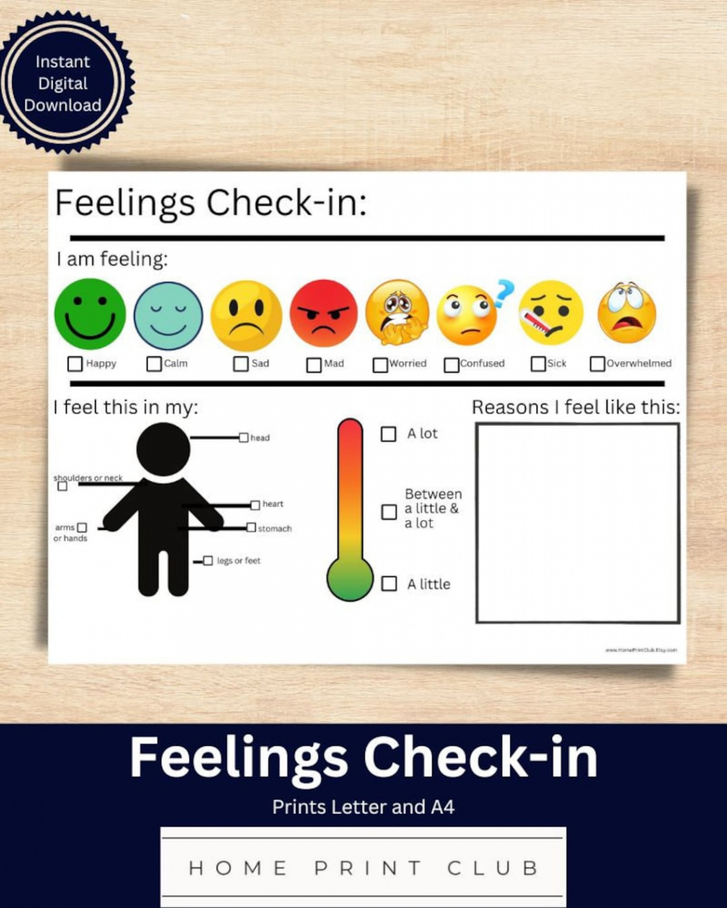 Feelings Check-in Printable Worksheet for Kids Emotions Check - Etsy