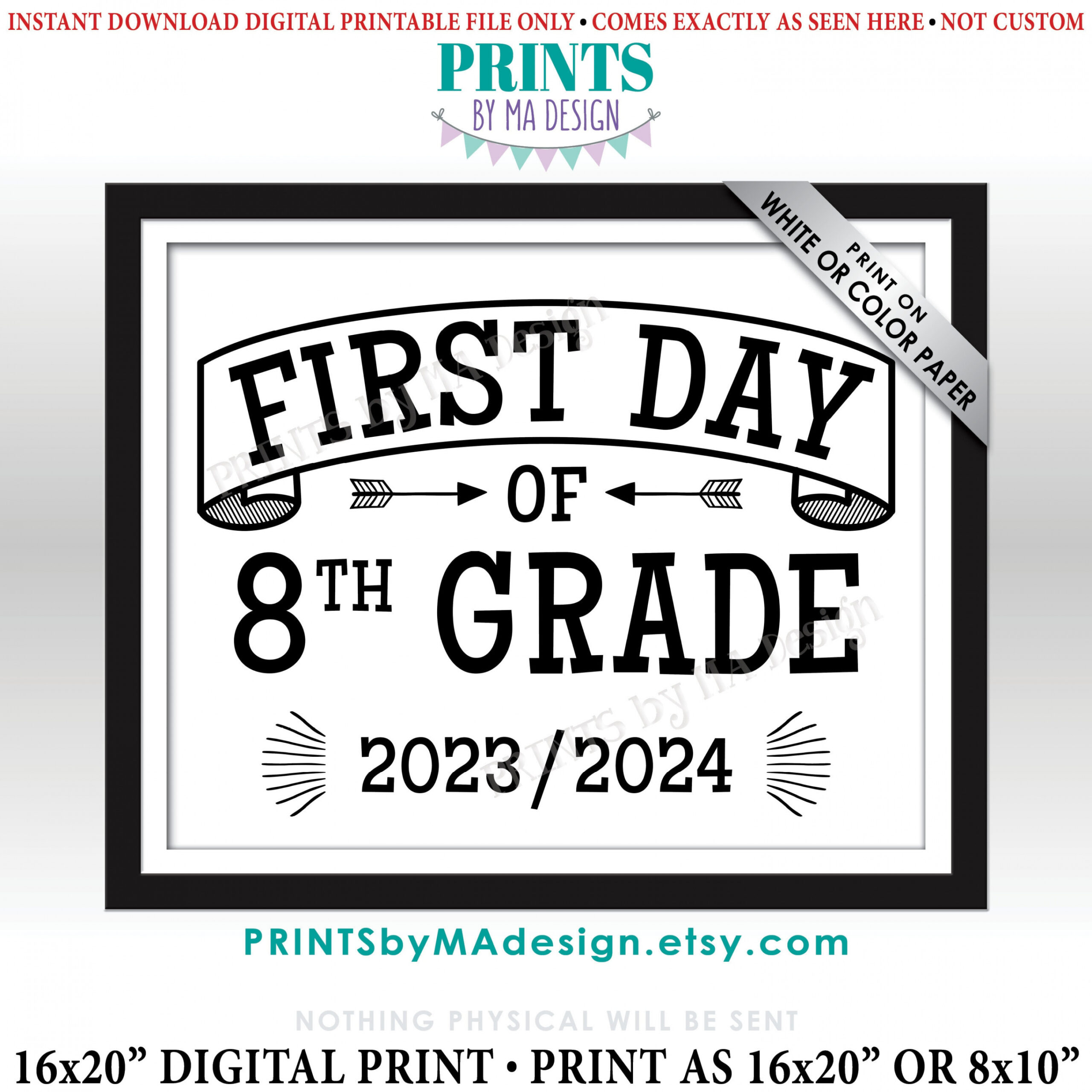 First Day of School Sign Eighth Grader Starting (Instant Download