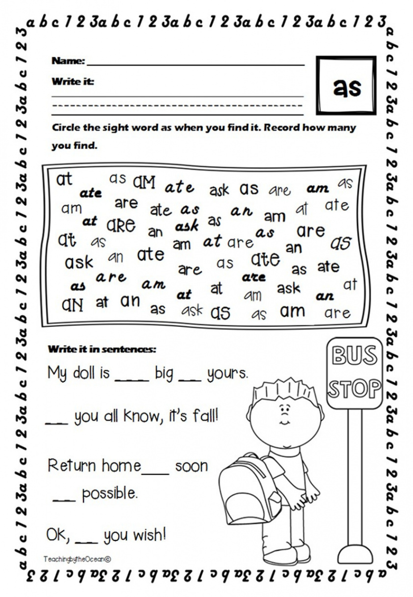 First Grade Sight Words Worksheets - Back to School Themed