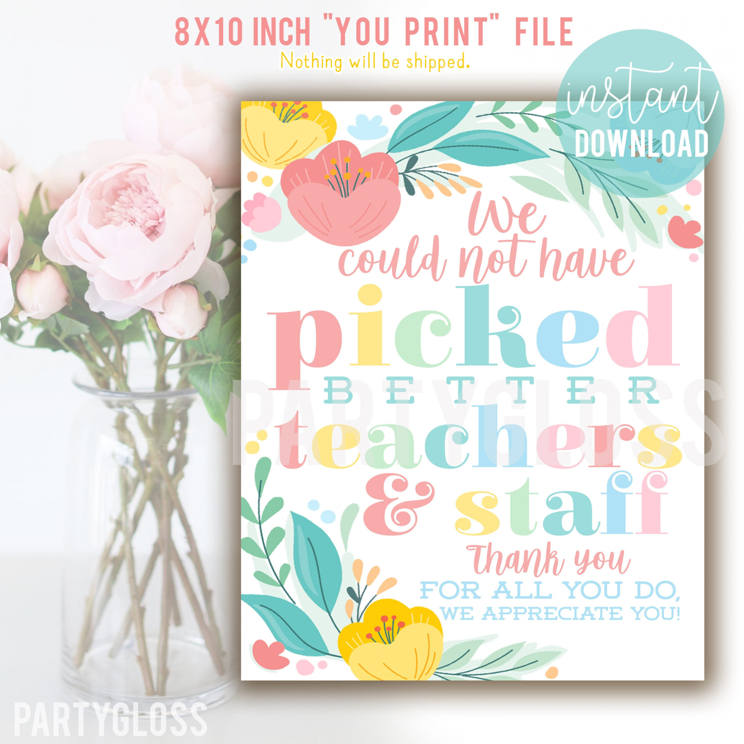 Floral Teacher Appreciation Print Teachers and Staff - Etsy