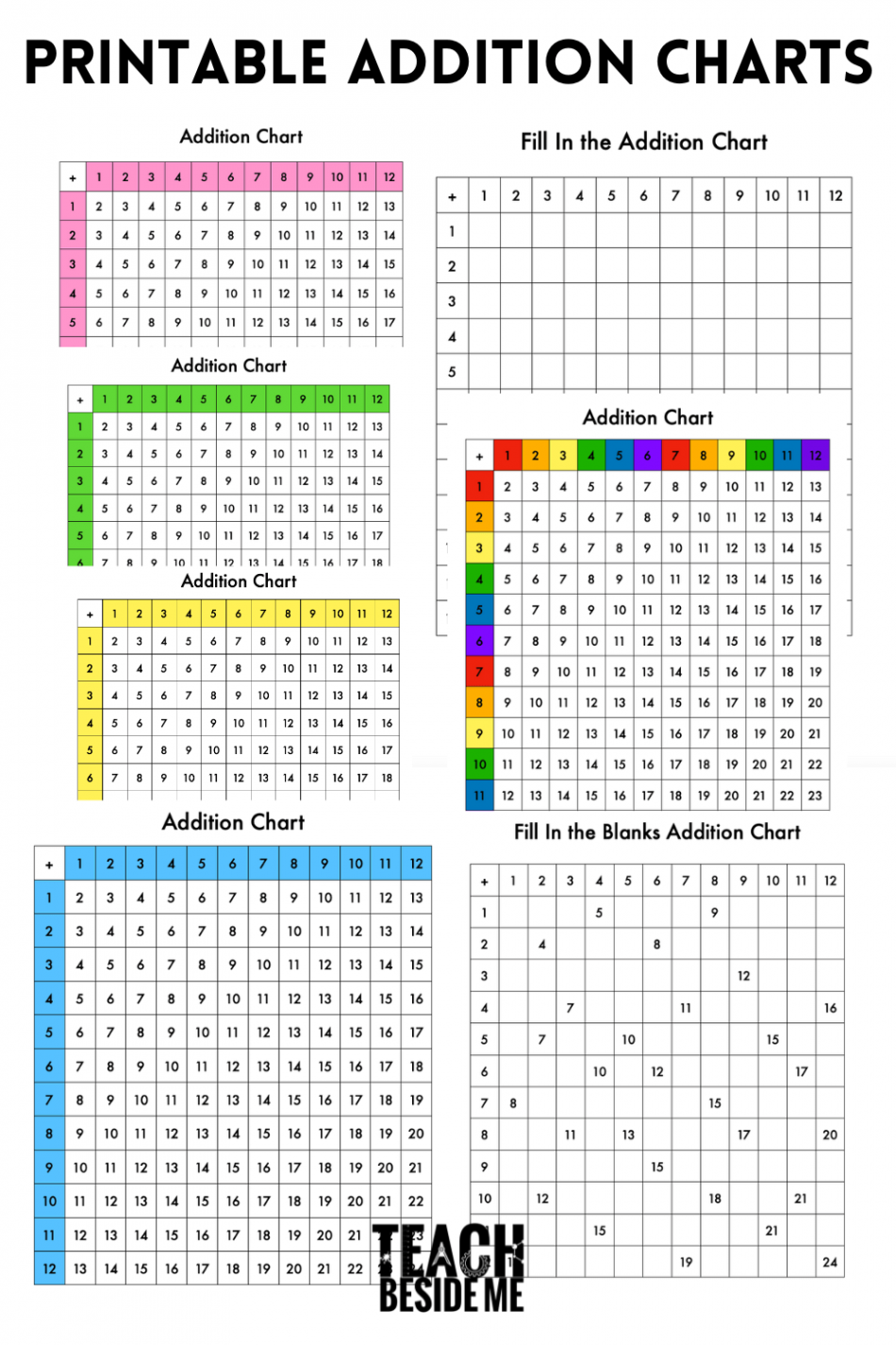 Free Addition Chart Printable Worksheets -2 - Teach Beside Me