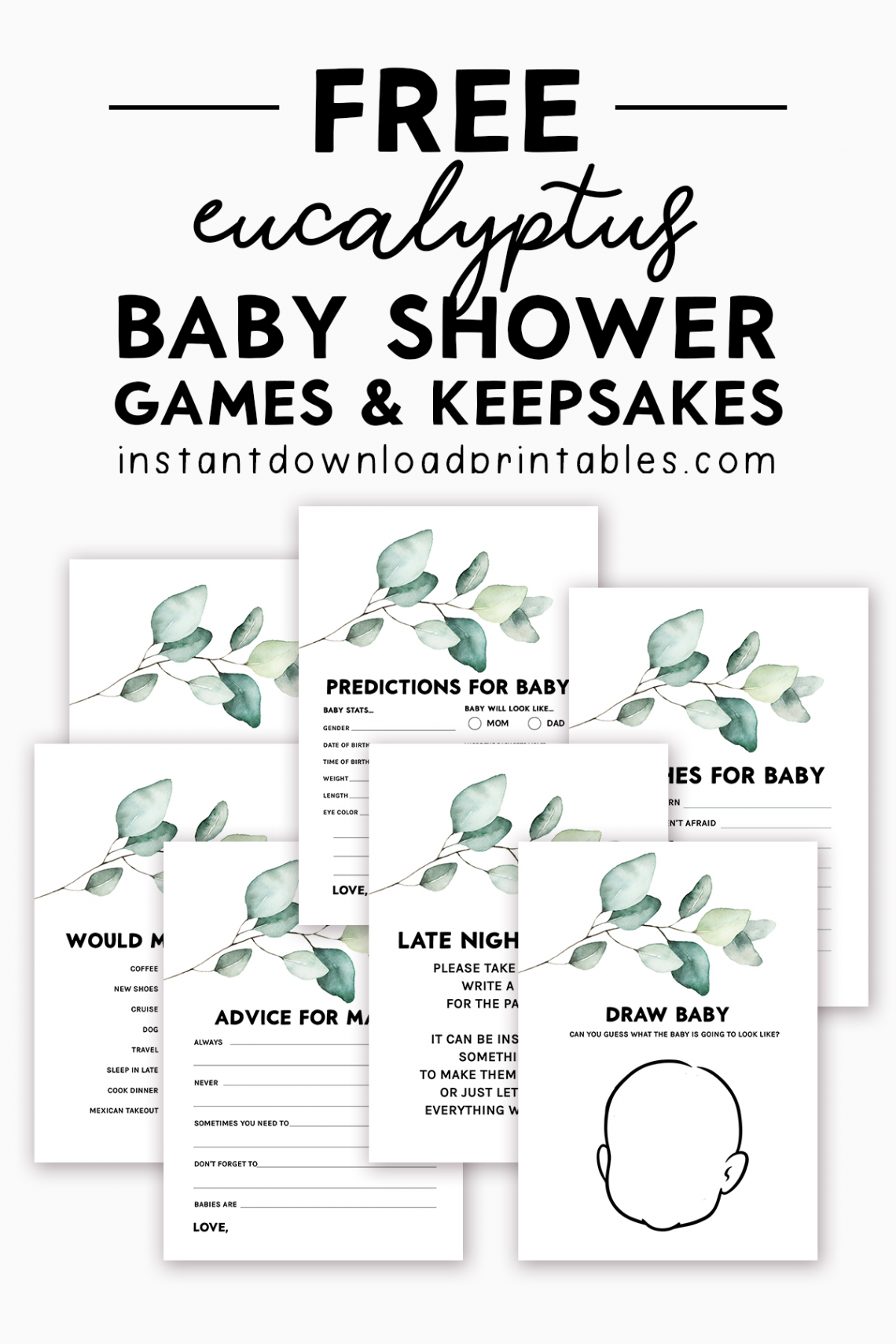 Free Baby Shower Games and Keepsakes Printables - Green Leaf