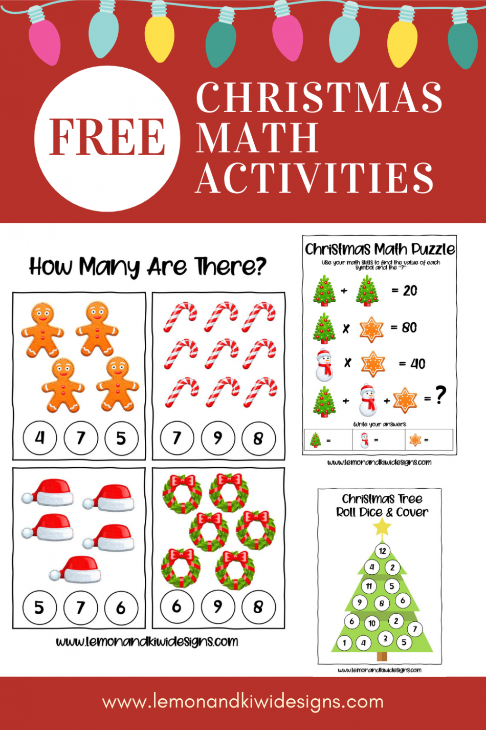 Free Christmas Math Printable Activity Book - Lemon and Kiwi Designs