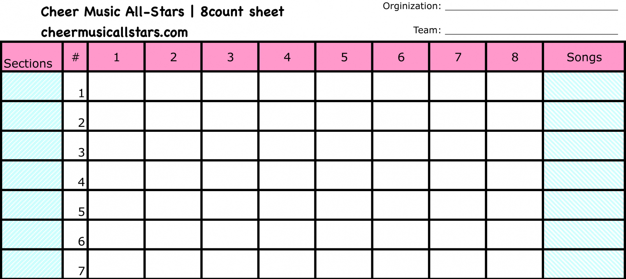 Free  Count Sheets - Cheer Music All-Stars  Custom Cheer Music