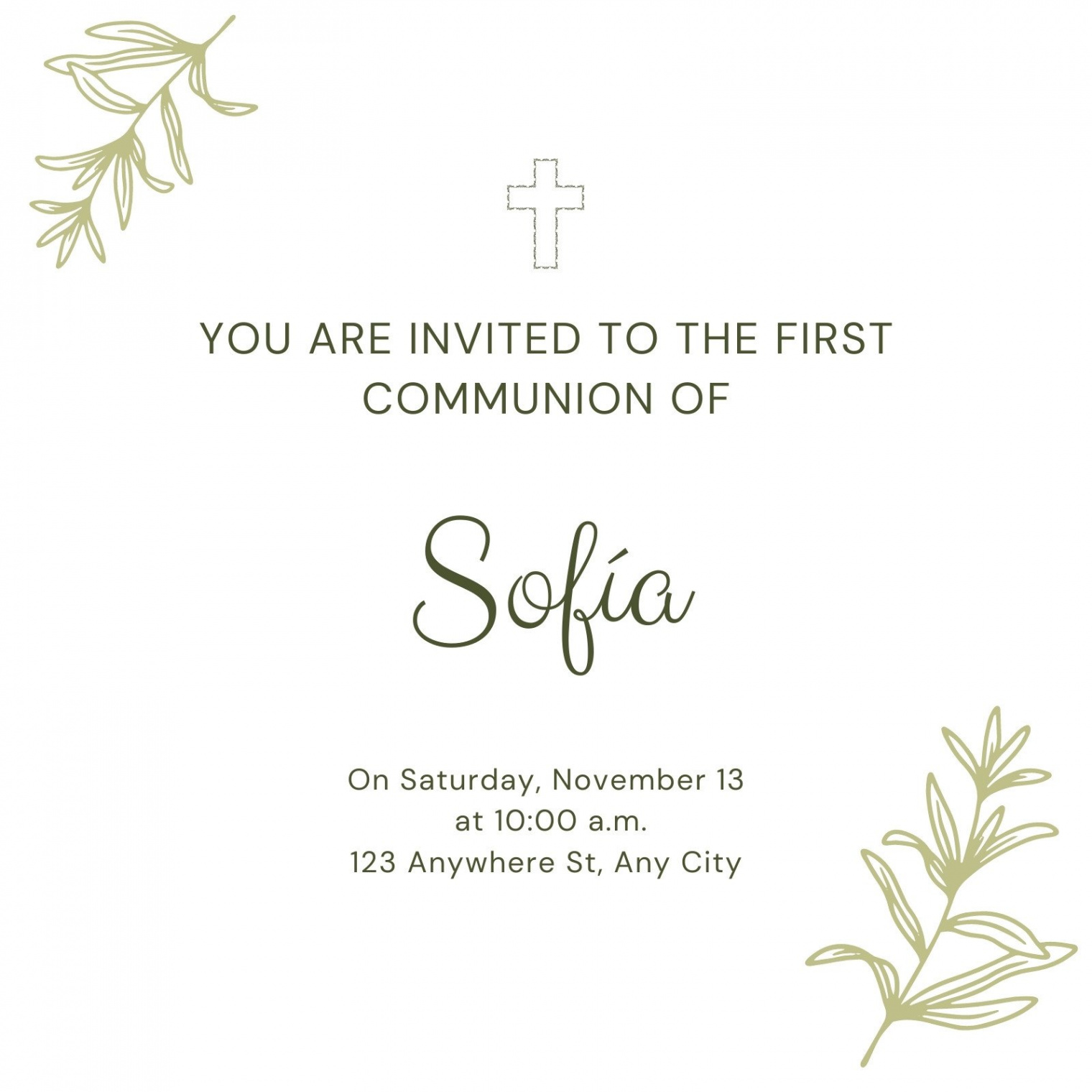 Free custom printable First Communion invitation templates  Canva