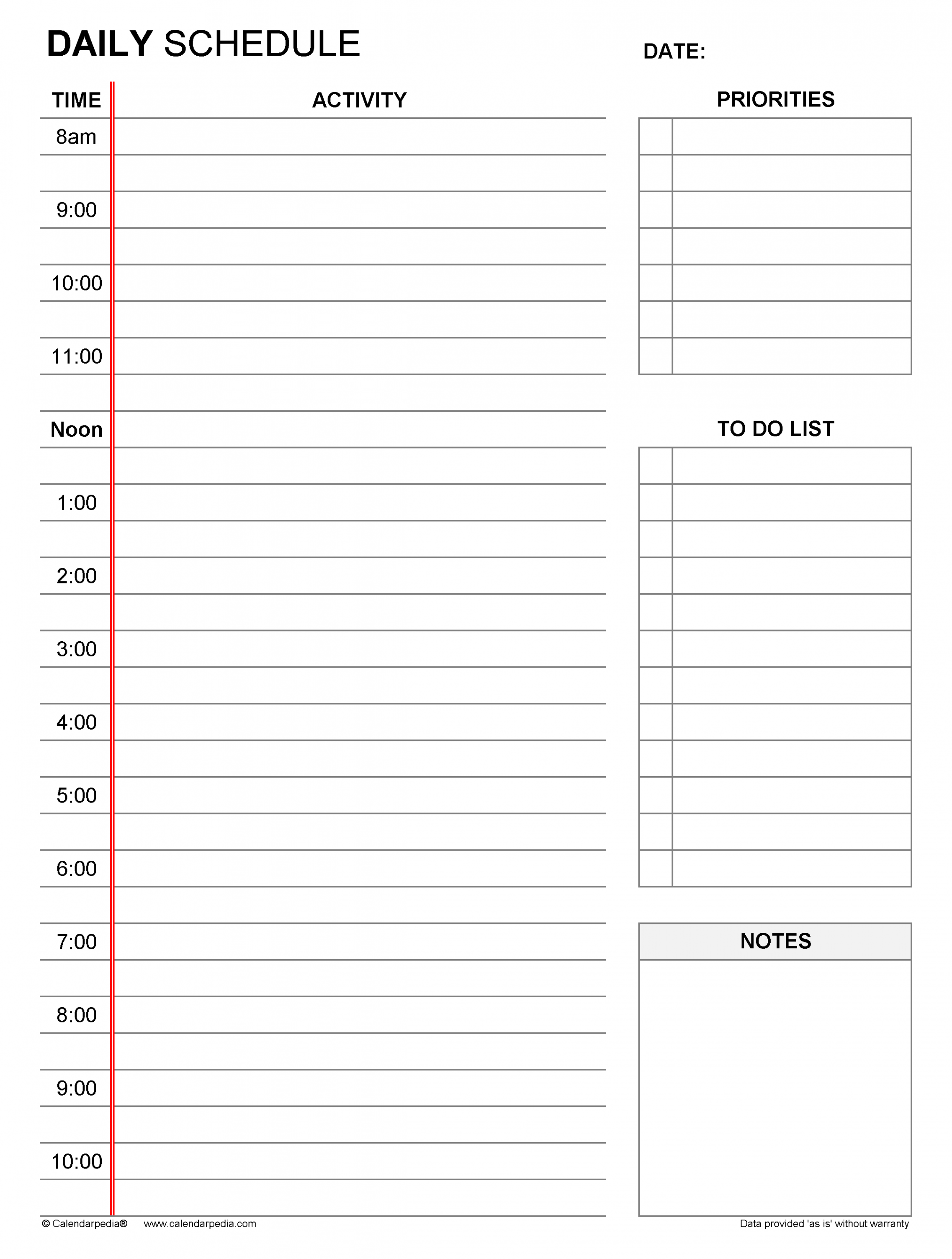 Free Daily Schedules in PDF Format - + Templates