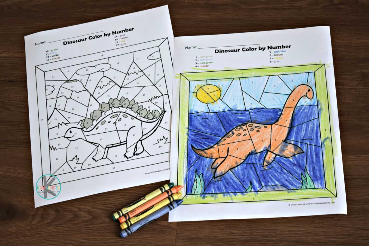 🦕 FREE Dinosaur Color by Number Printable Worksheets