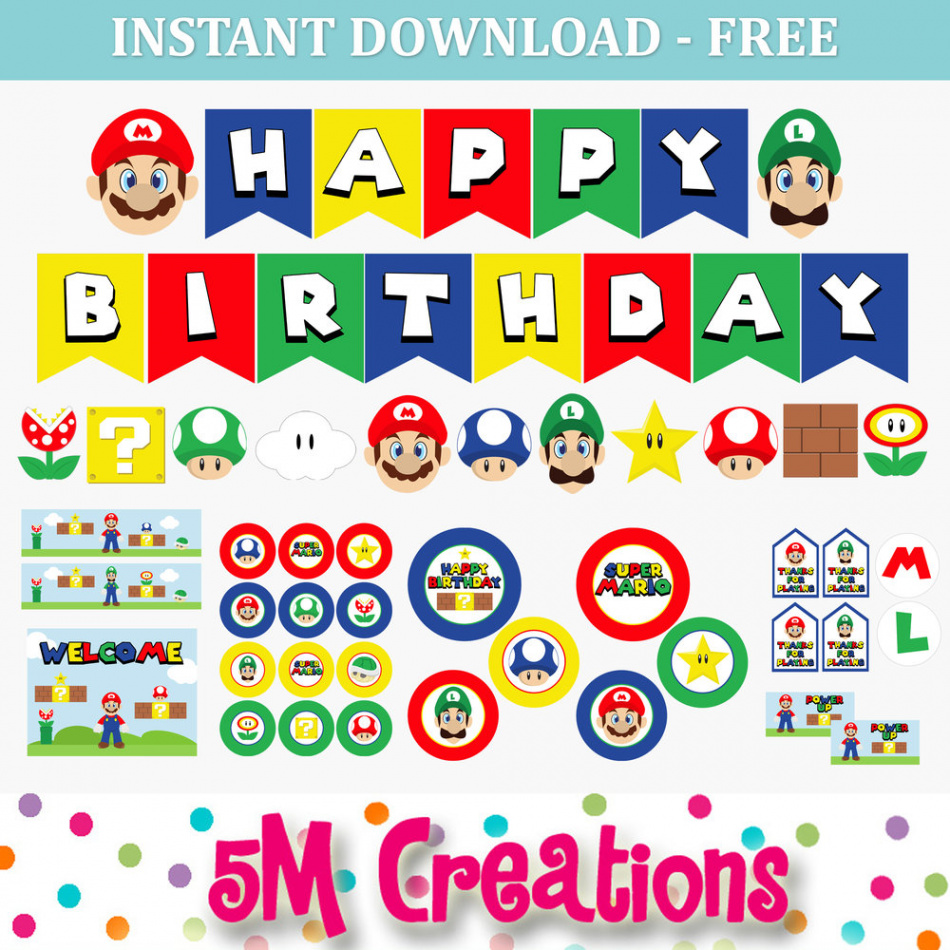 FREE Mario Inspired Party Printable Decorations – Instant Download