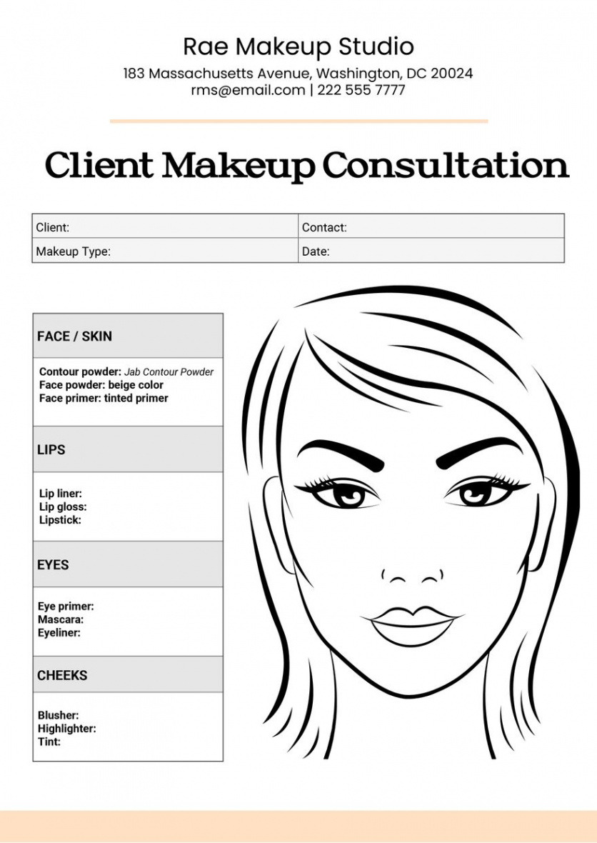 Free MUA Client Makeup Consultation Face Chart - Download in PDF