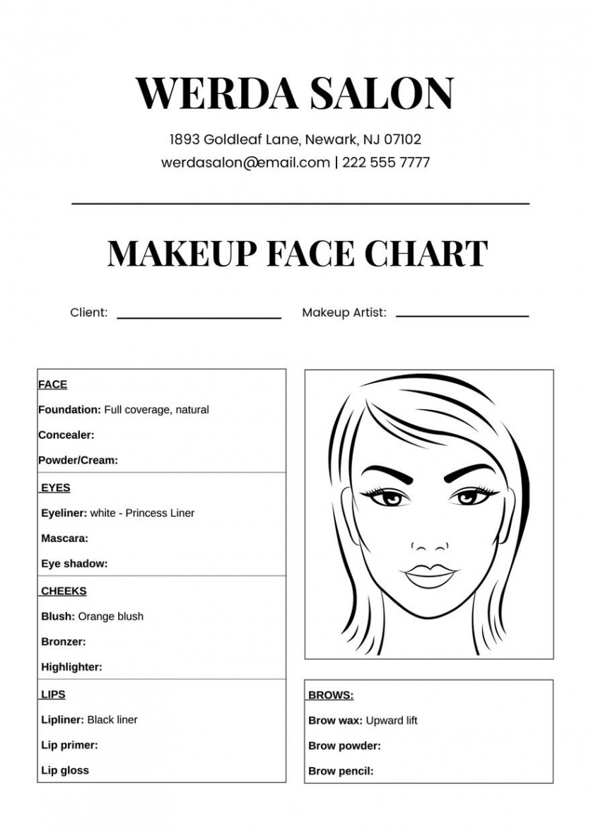 Free MUA Client Makeup Consultation Face Chart - Download in PDF