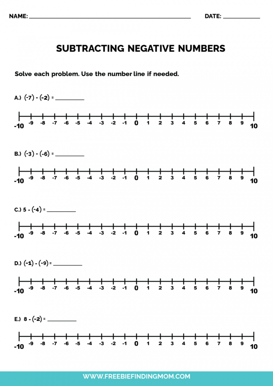 Free Negative Number Line PDFs + Worksheets - Freebie Finding Mom