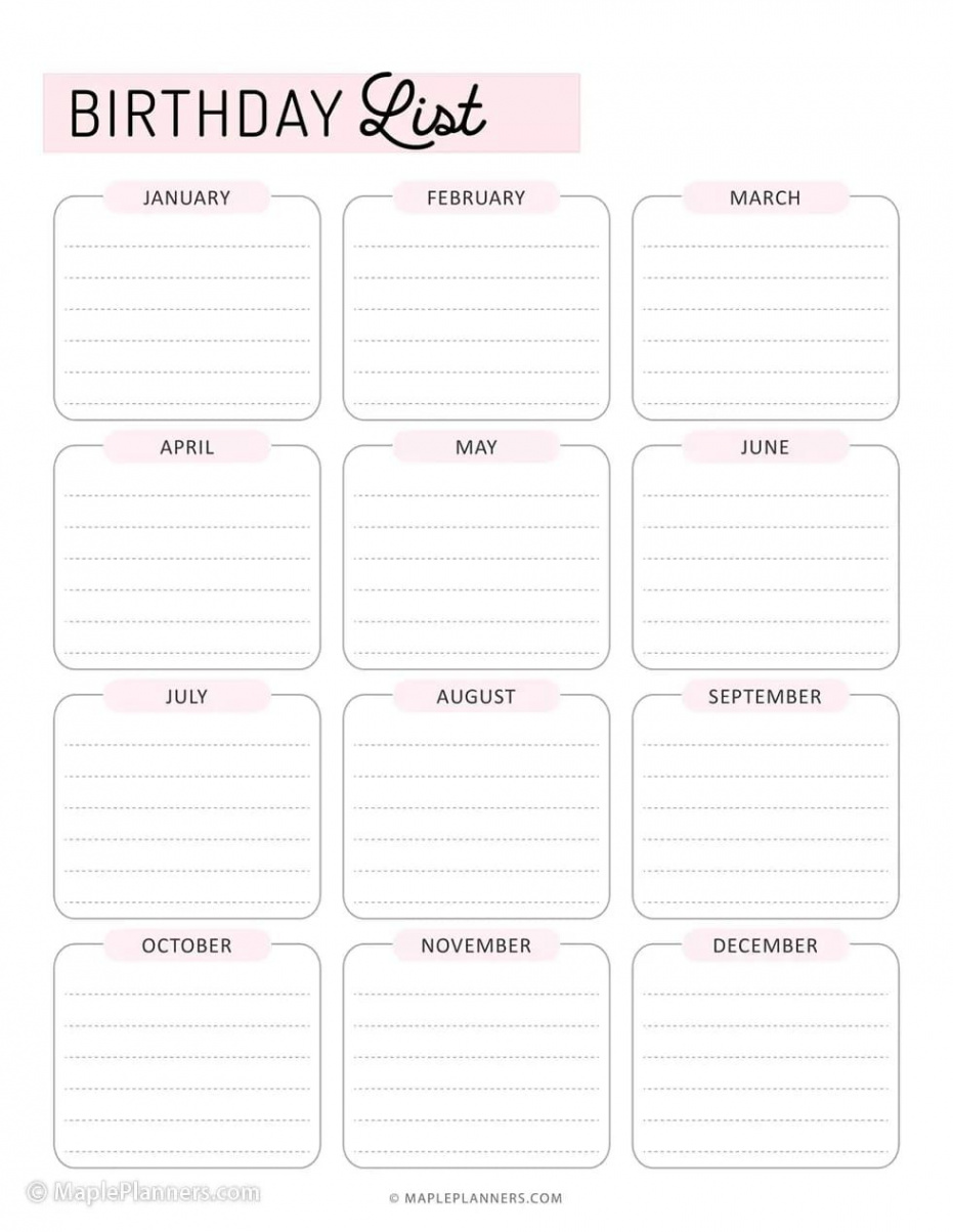 Free Printable Birthday List Templates  Free printables