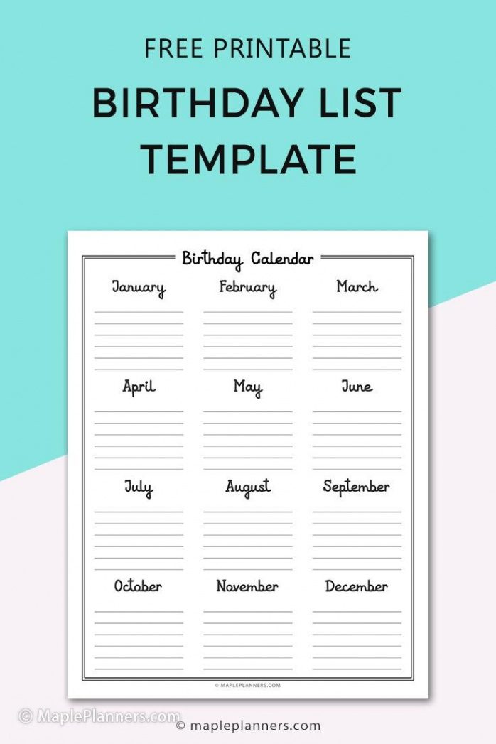 Free Printable Birthday List Templates