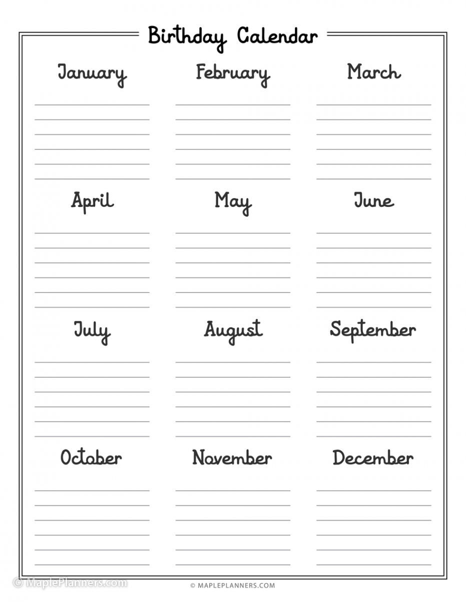 Free Printable Birthday List Templates