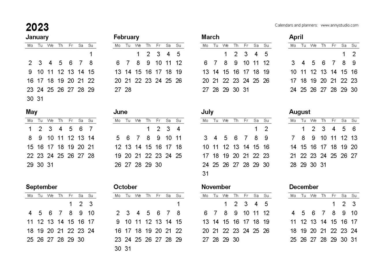 Free printable calendars and planners for  and past years