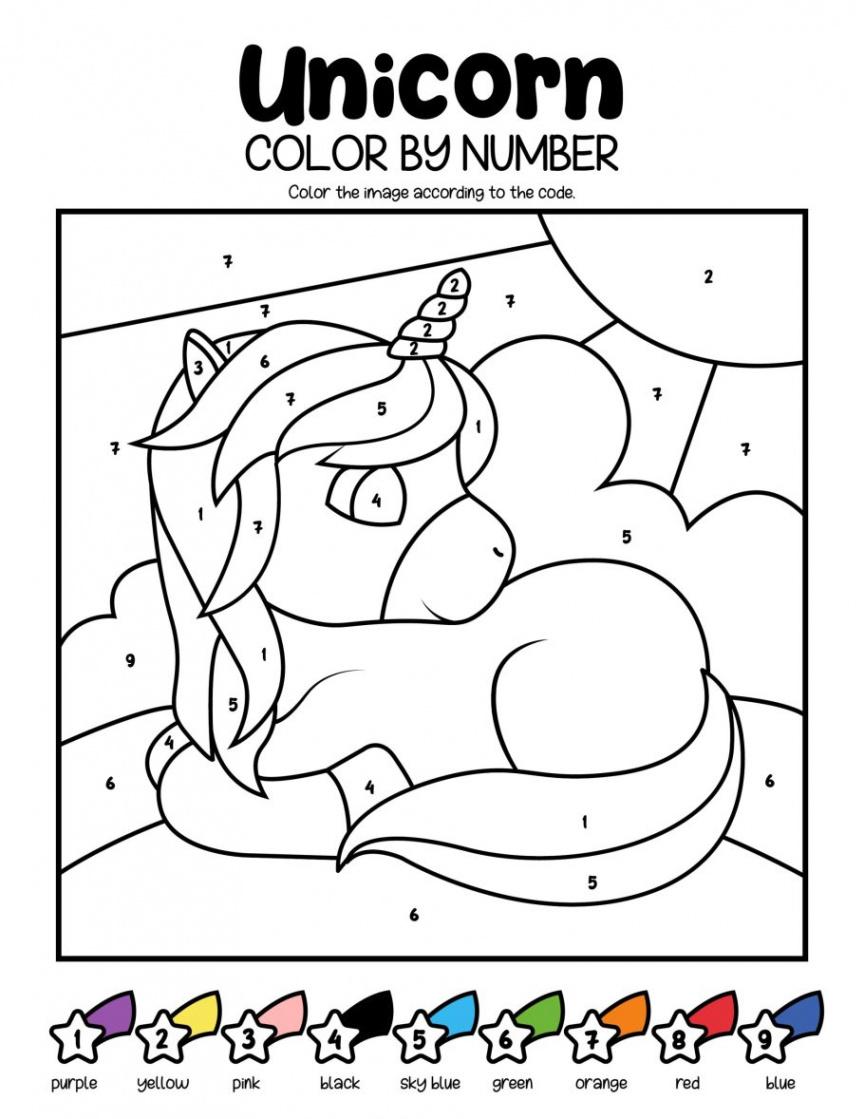 Free Printable Color By Number Unicorn Coloring Pages For Kids