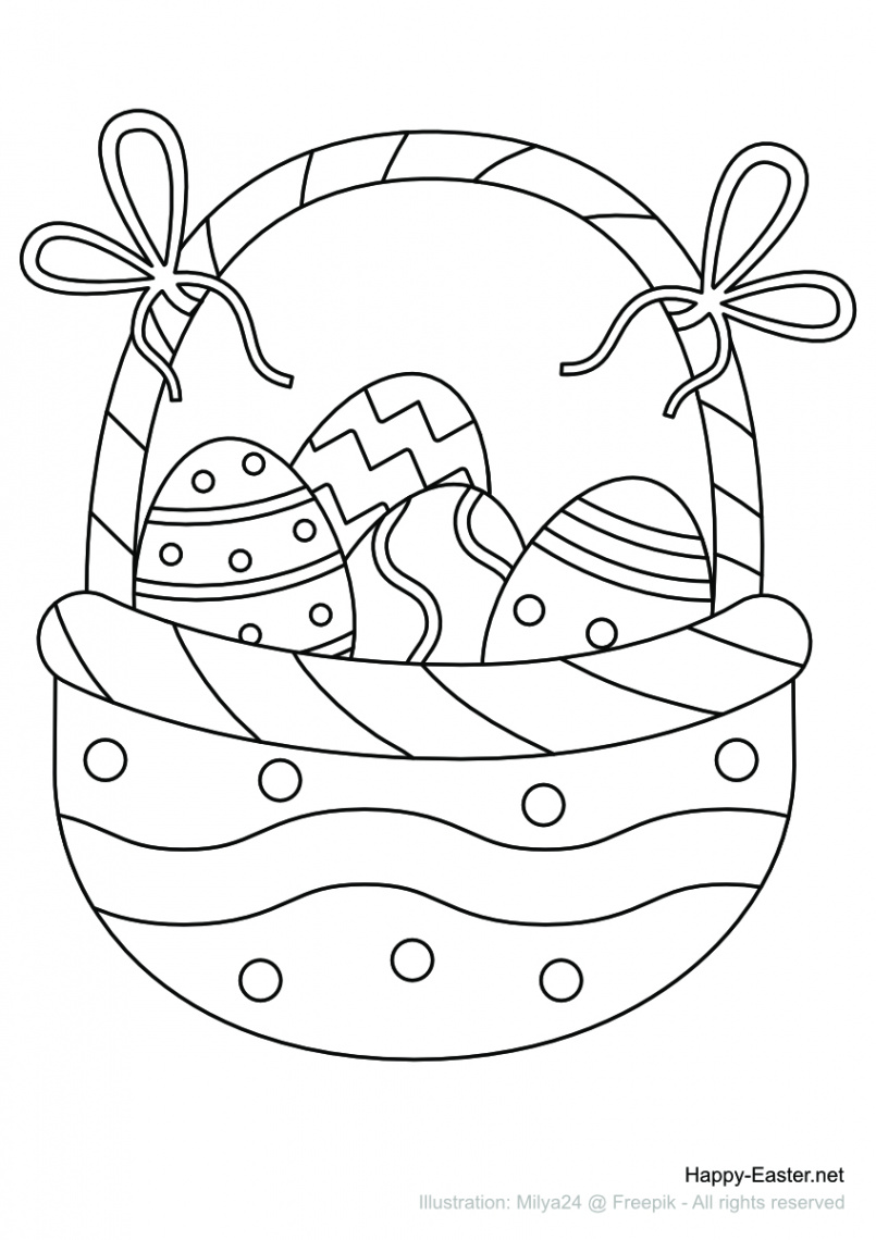Free Printable Coloring Page  Easter Egg Basket with bows