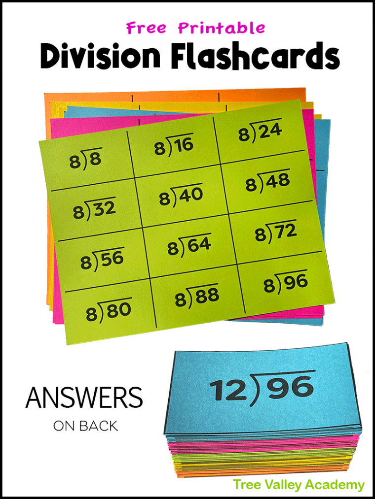 Free Printable Division Flash Cards - with Answers on the Back