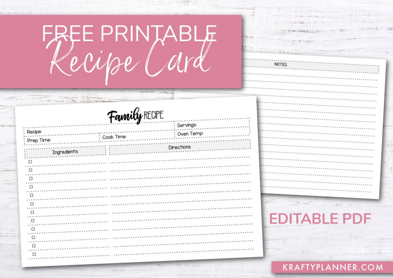 Free Printable Family Recipe Card Editable PDF — Krafty Planner